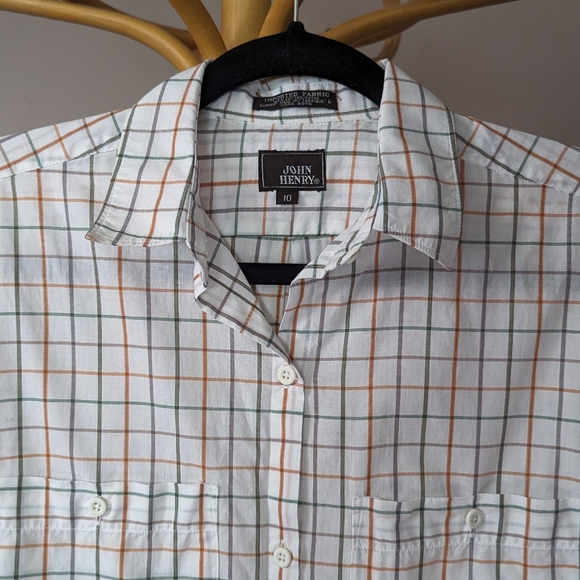 Vintage John Henry white plaid short sleeve button down shirt - Picture 7 of 8